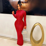 Women's Fashion Mesh Round Neck Slim Fit Long Dress