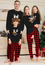 Christmas Family Wear Cartoon Plaid Print Round Neck Long Sleeve Pajama Set