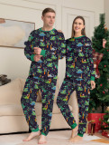 Christmas Family Wear Cotton Print Dog Dinosaur Print Long Sleeve Pajama Set