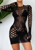 Women Hollow See-Through Long Sleeve One-piece Net Clothes Sexy Lingerie