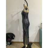 Spring And Autumn Fashion Sexy Dress Hollow Lace-Up Sequin Slim Fit Suspender Dress