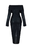 Fashionable And Elegant Off Shoulder Sexy Wave Pattern Long-Sleeved Dress