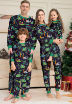 Christmas Family Wear Cotton Print Dog Dinosaur Print Long Sleeve Pajama Set
