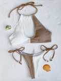 Women Lace-Up Color Block Swimwear