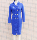 Women Autumn and Winter Long Sleeve Double Breasted Blazer Dress