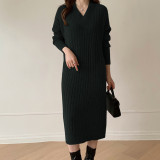 Autumn And Winter Retro Chic Knitting Dress Women's Loose Lazy Style Basic Sweater Long Dress
