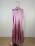 Dubai Muslim Women'S High Neck Loose Swing Robe Satin Dress Women'S Abaya