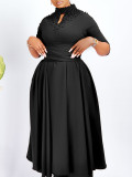 Women High Neck Elegant Beading African Dress
