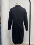 Women Solid Long Sleeve Double Breasted Pocket Coat