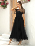 Women Puffy Short Sleeve Mesh Dress