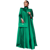 Dubai Muslim Women'S High Neck Loose Swing Robe Satin Dress Women'S Abaya