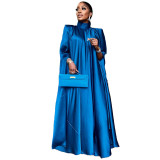 Dubai Muslim Women'S High Neck Loose Swing Robe Satin Dress Women'S Abaya