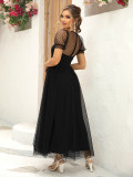 Women Puffy Short Sleeve Mesh Dress