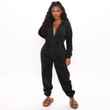 Women Long Sleeve Hooded Casual Jumpsuit