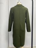 Women Solid Long Sleeve Double Breasted Pocket Coat