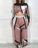 Plus Size Women Printed Long Sleeve Top and Wide Leg Pants Two-piece Set