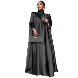 Dubai Muslim Women'S High Neck Loose Swing Robe Satin Dress Women'S Abaya