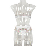 Women Exquisitely Embroidered Flowers Sexy Lingerie Three-Piece