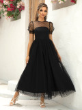 Women Puffy Short Sleeve Mesh Dress