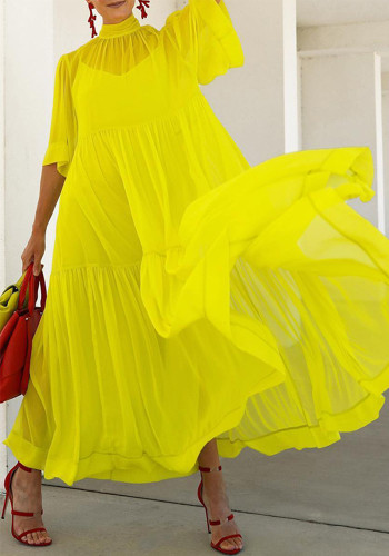 Women chiffon Patchwork Short Sleeve Maxi Dresses