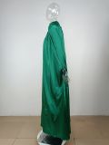 Dubai Muslim Women'S High Neck Loose Swing Robe Satin Dress Women'S Abaya