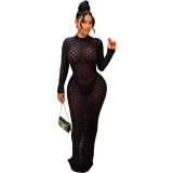 Women's Fashion Mesh Round Neck Slim Fit Long Dress