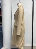 Women Solid Long Sleeve Double Breasted Pocket Coat