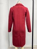 Women Solid Long Sleeve Double Breasted Pocket Coat