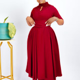 Women High Neck Elegant Beading African Dress