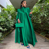 Dubai Muslim Women'S High Neck Loose Swing Robe Satin Dress Women'S Abaya