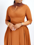 Women High Neck Elegant Beading African Dress