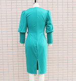 Women Puff Long Sleeve V Neck Bodycon Dress
