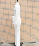 Women Turndown Collar Long Sleeve Bell-Bottom Jumpsuit