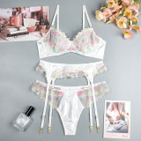 Women Exquisitely Embroidered Flowers Sexy Lingerie Three-Piece