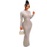 Women's Fashion Mesh Round Neck Slim Fit Long Dress
