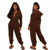 Women Long Sleeve Hooded Casual Jumpsuit