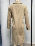Women Solid Long Sleeve Double Breasted Pocket Coat