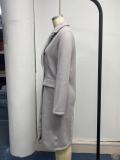 Women Solid Long Sleeve Double Breasted Pocket Coat