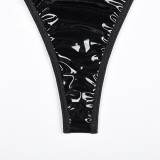 Women black PU-Leather sexy lingerie set