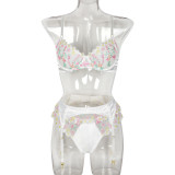 Women Exquisitely Embroidered Flowers Sexy Lingerie Three-Piece