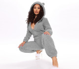 Women Long Sleeve Hooded Casual Jumpsuit