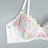 Women Exquisitely Embroidered Flowers Sexy Lingerie Three-Piece