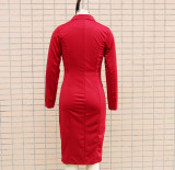 Women Autumn and Winter Long Sleeve Double Breasted Blazer Dress