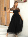 Women Puffy Short Sleeve Mesh Dress