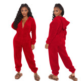Women Long Sleeve Hooded Casual Jumpsuit