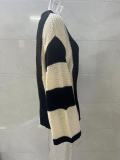 Spring And Autumn Trendy Knitting Sweater Top Round Neck Striped Sweater Jacket For Women