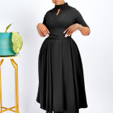Women High Neck Elegant Beading African Dress