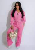 Women Solid Zipper Top and Pant Two-piece Set