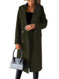 Women Solid Long Sleeve Double Breasted Pocket Coat
