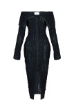 Fashionable And Elegant Off Shoulder Sexy Wave Pattern Long-Sleeved Dress